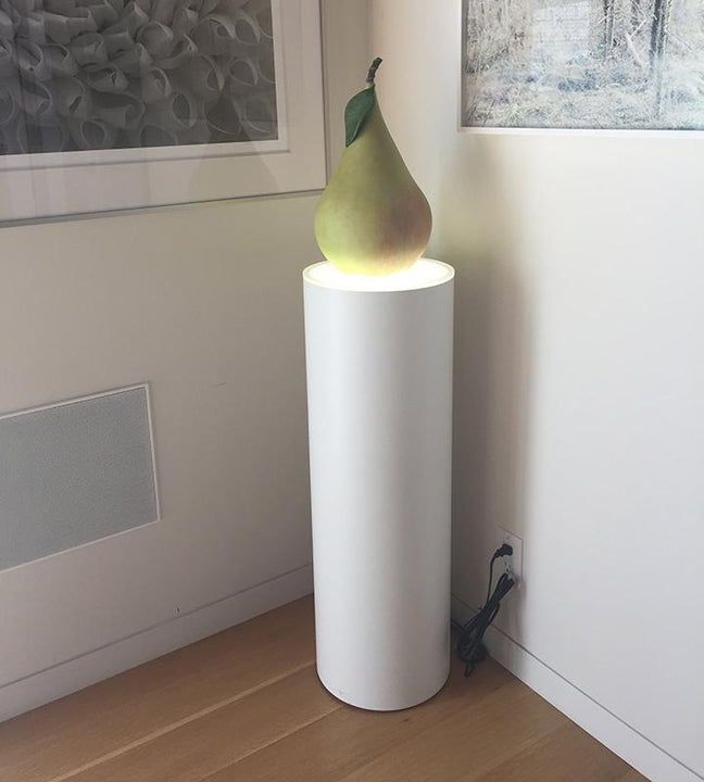 White Laminate Cylinder Pedestal with Ambient Light